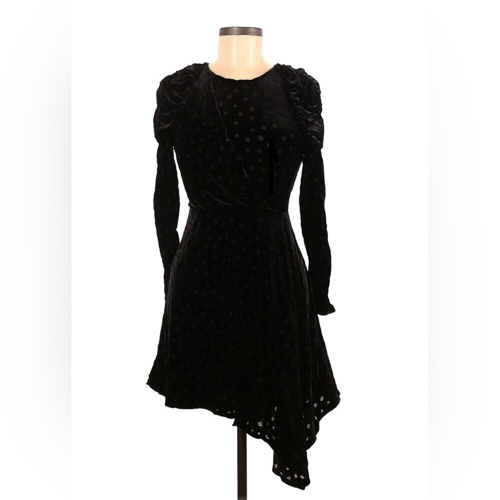 Topshop black velvet and polka‎ dot little black cocktail party dress, size 4